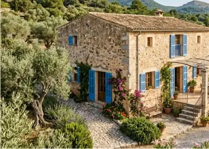 Casa mediterránea de piedra con jardín en Llucmajor