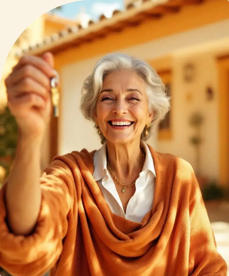 Propietaria sonriente con las llaves de su casa